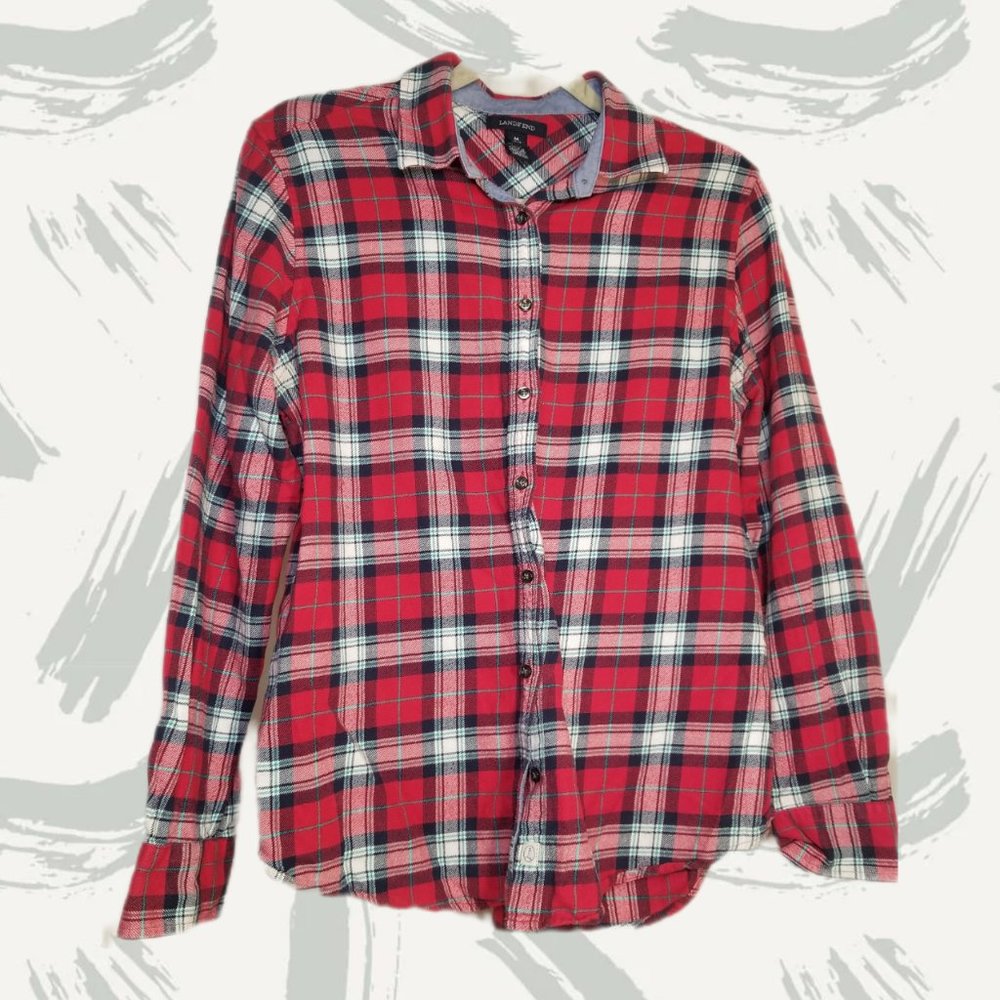 Land's End Red White Plaid Women's Button Down Shirt 90s